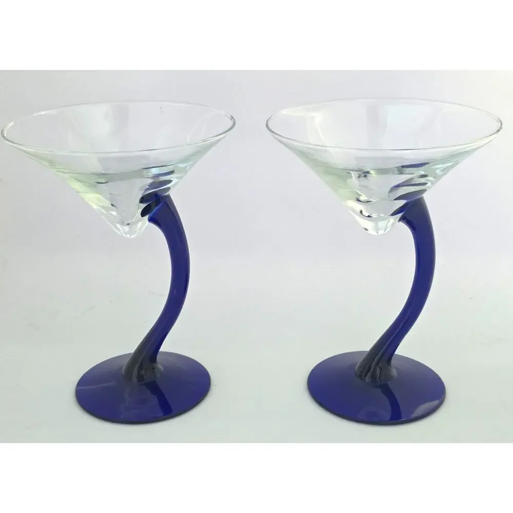 Libbey Bravura Cobalt Blue Twist Stem Martini Glasses Set of 2 10 oz Barware